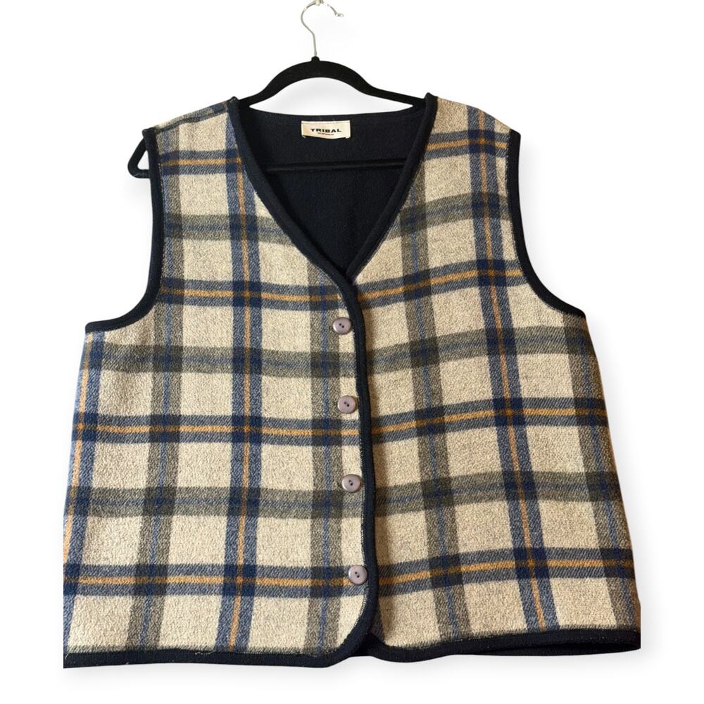 Tribal Sportswear Sweater Vest, Gray/Blue/Brown Women's L